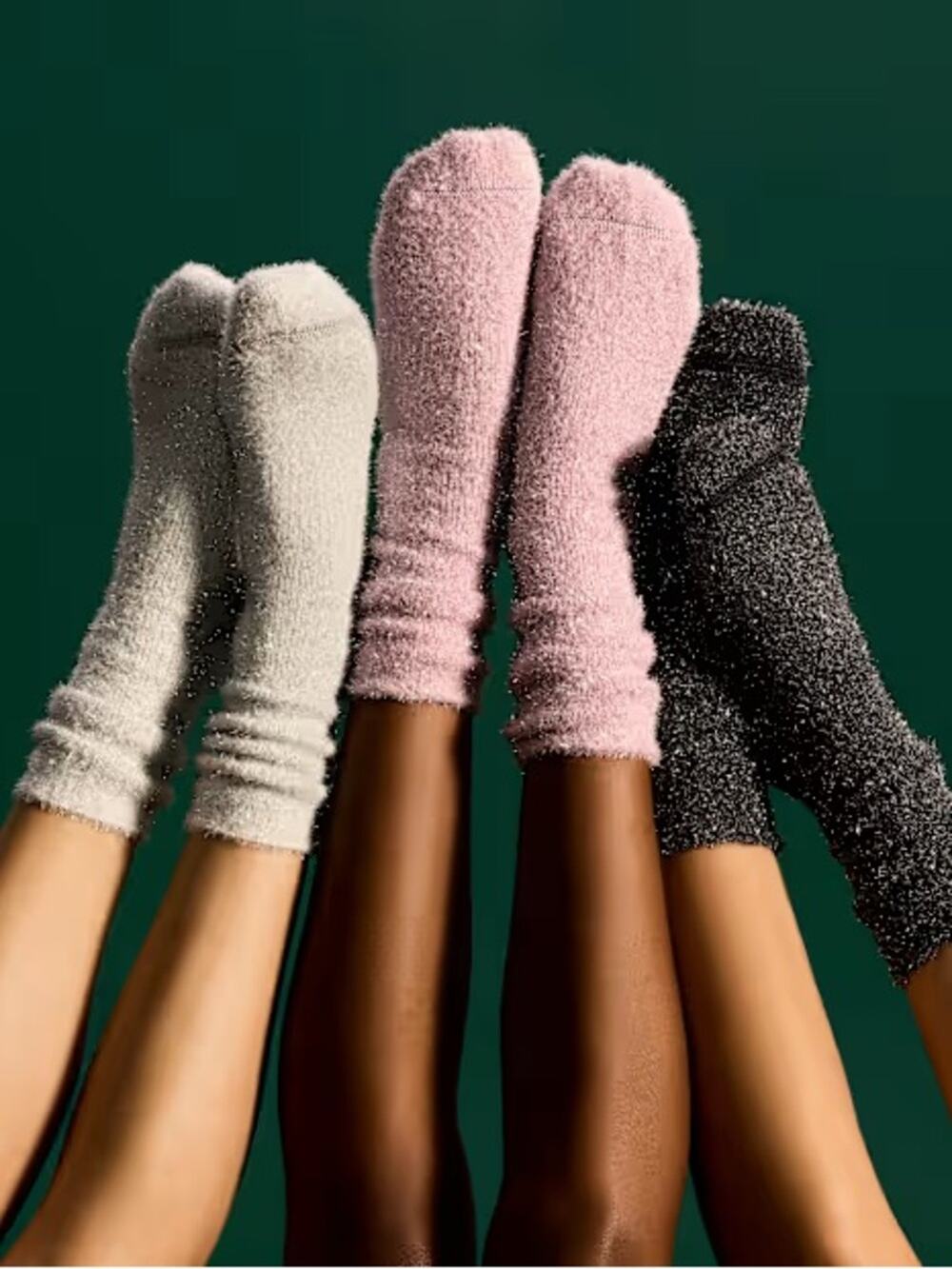 2 pc Set Anthropologie x Bombas Pink Sparkle Fuzzy Calf Socks